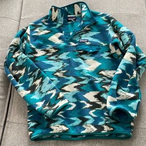 Patagonia Synchilla Fleece Trout Tales Elwha Blue Snaps Sweater Women's M